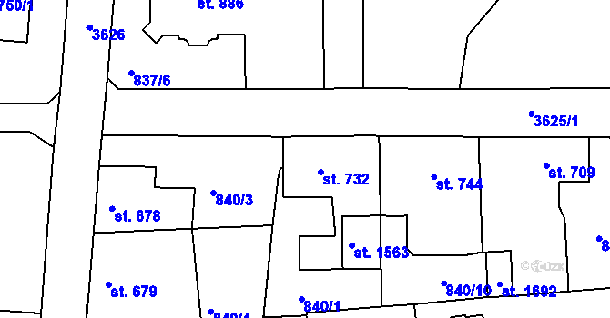 Parcela st. 732 v KÚ Cvikov, Katastrální mapa