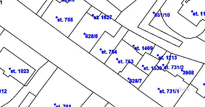 Parcela st. 754 v KÚ Cvikov, Katastrální mapa