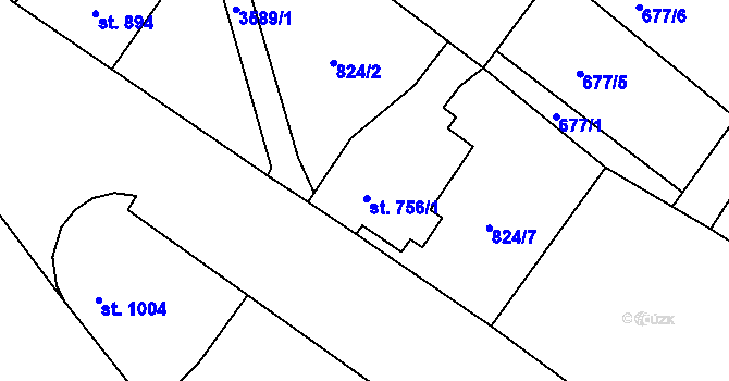 Parcela st. 756/1 v KÚ Cvikov, Katastrální mapa