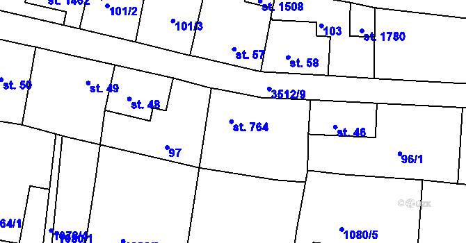 Parcela st. 764 v KÚ Cvikov, Katastrální mapa