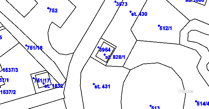 Parcela st. 828/1 v KÚ Cvikov, Katastrální mapa
