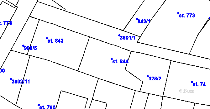 Parcela st. 844 v KÚ Cvikov, Katastrální mapa