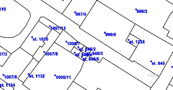 Parcela st. 846/3 v KÚ Cvikov, Katastrální mapa