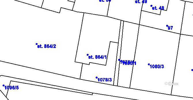 Parcela st. 864/1 v KÚ Cvikov, Katastrální mapa