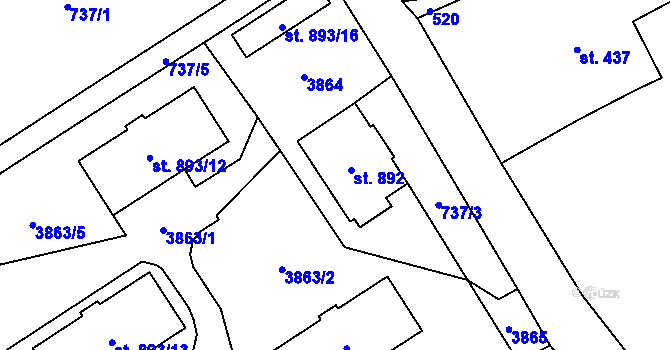 Parcela st. 892 v KÚ Cvikov, Katastrální mapa