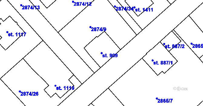 Parcela st. 909 v KÚ Cvikov, Katastrální mapa