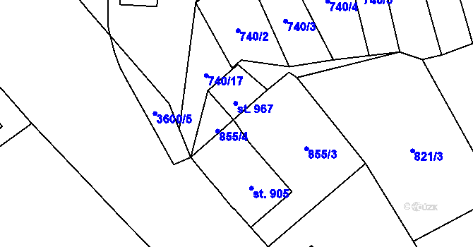 Parcela st. 967 v KÚ Cvikov, Katastrální mapa