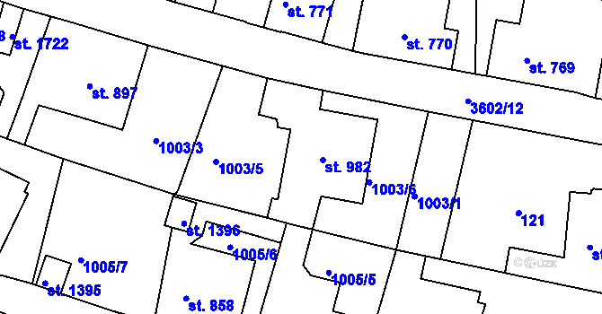 Parcela st. 982 v KÚ Cvikov, Katastrální mapa