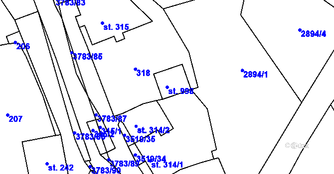 Parcela st. 998 v KÚ Cvikov, Katastrální mapa
