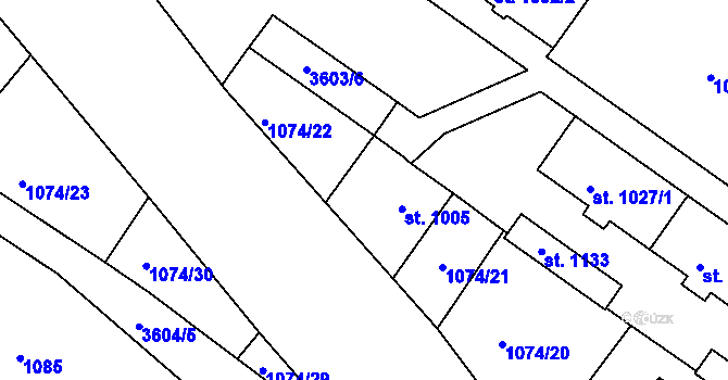 Parcela st. 1005 v KÚ Cvikov, Katastrální mapa