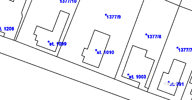 Parcela st. 1010 v KÚ Cvikov, Katastrální mapa