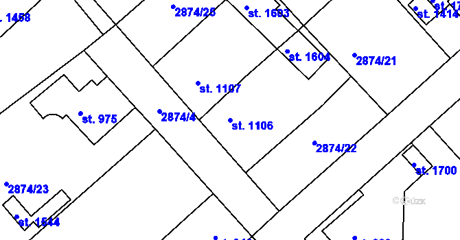 Parcela st. 1106 v KÚ Cvikov, Katastrální mapa