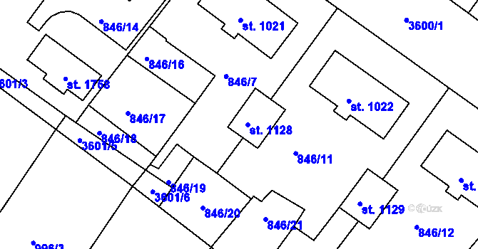 Parcela st. 1128 v KÚ Cvikov, Katastrální mapa