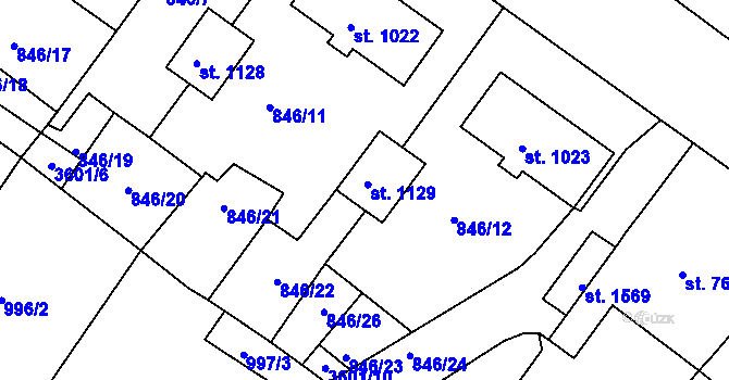 Parcela st. 1129 v KÚ Cvikov, Katastrální mapa