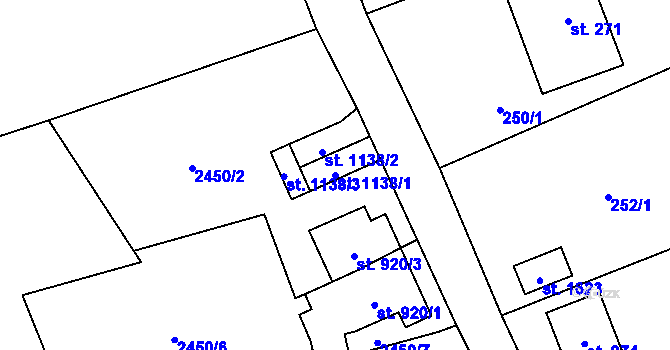Parcela st. 1138/1 v KÚ Cvikov, Katastrální mapa