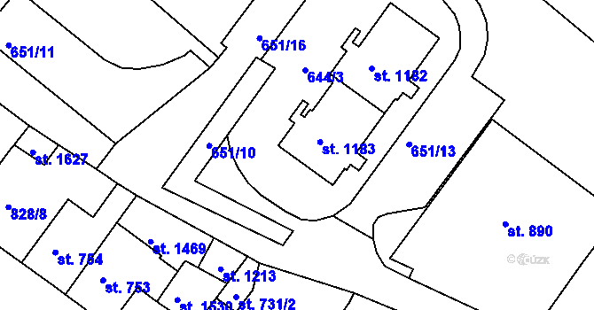 Parcela st. 1183 v KÚ Cvikov, Katastrální mapa