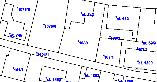 Parcela st. 108/1 v KÚ Cvikov, Katastrální mapa