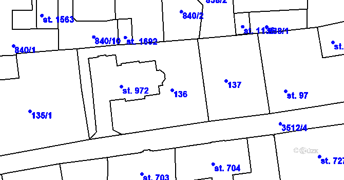 Parcela st. 136 v KÚ Cvikov, Katastrální mapa