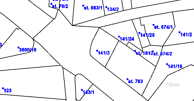Parcela st. 141/3 v KÚ Cvikov, Katastrální mapa