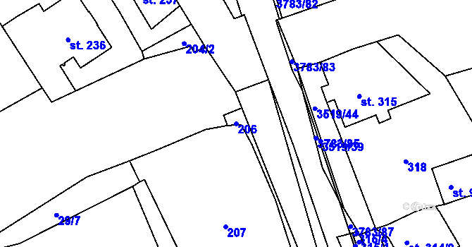 Parcela st. 206 v KÚ Cvikov, Katastrální mapa