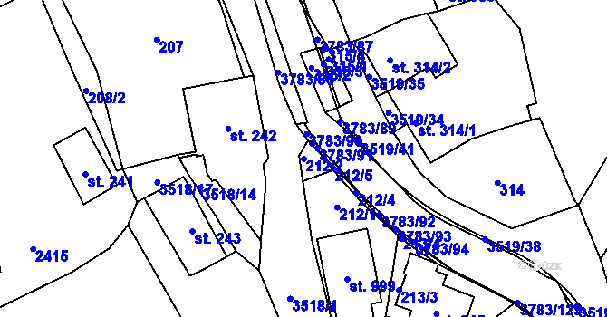 Parcela st. 212/2 v KÚ Cvikov, Katastrální mapa