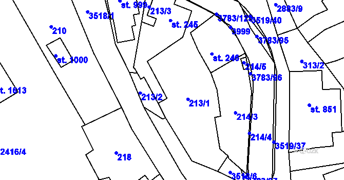 Parcela st. 213 v KÚ Cvikov, Katastrální mapa