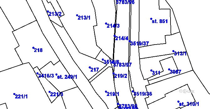 Parcela st. 215 v KÚ Cvikov, Katastrální mapa