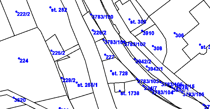 Parcela st. 227 v KÚ Cvikov, Katastrální mapa