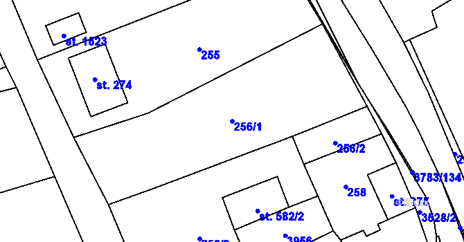 Parcela st. 256/1 v KÚ Cvikov, Katastrální mapa