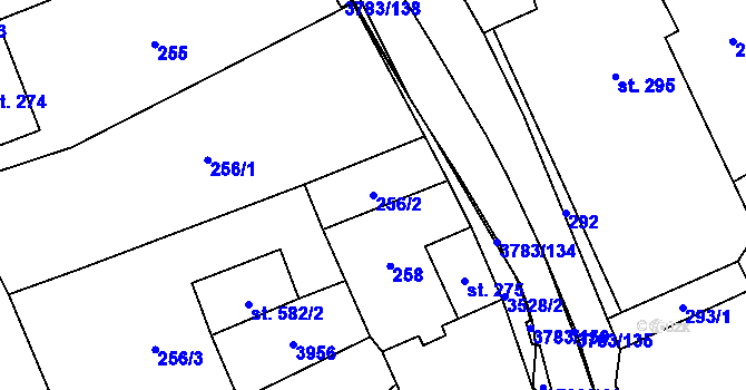 Parcela st. 256/2 v KÚ Cvikov, Katastrální mapa