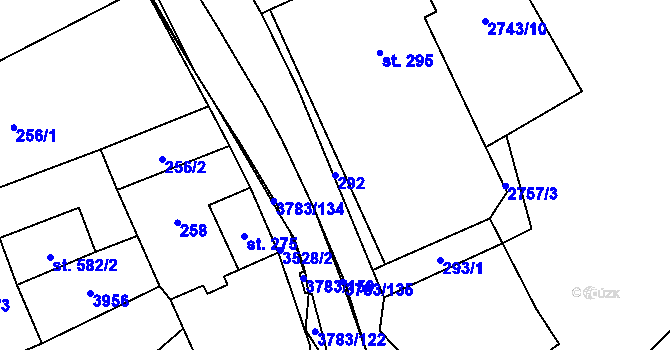 Parcela st. 292 v KÚ Cvikov, Katastrální mapa