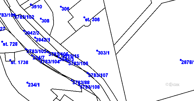 Parcela st. 303/1 v KÚ Cvikov, Katastrální mapa