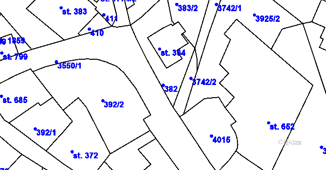 Parcela st. 382 v KÚ Cvikov, Katastrální mapa
