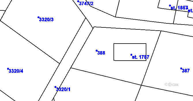Parcela st. 388 v KÚ Cvikov, Katastrální mapa