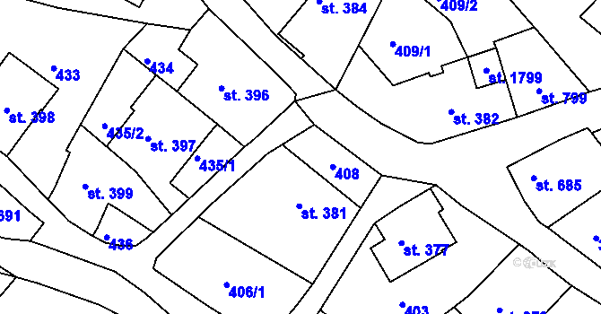 Parcela st. 408 v KÚ Cvikov, Katastrální mapa