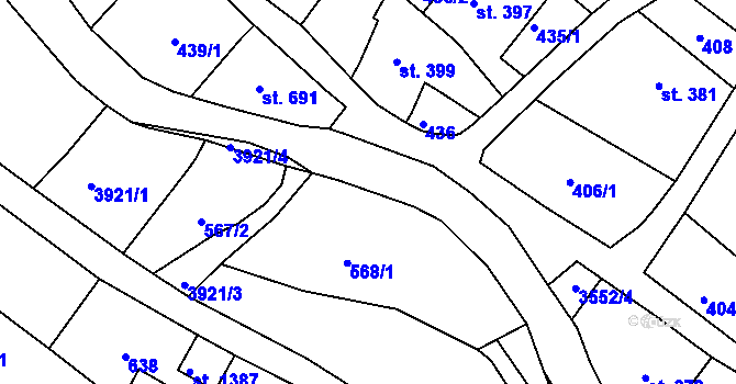 Parcela st. 568/2 v KÚ Cvikov, Katastrální mapa