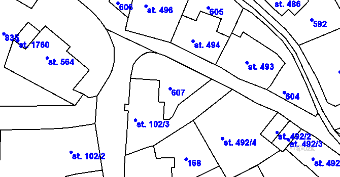 Parcela st. 607 v KÚ Cvikov, Katastrální mapa