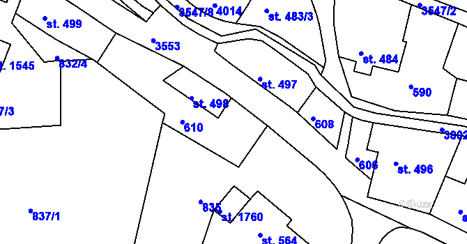 Parcela st. 609 v KÚ Cvikov, Katastrální mapa