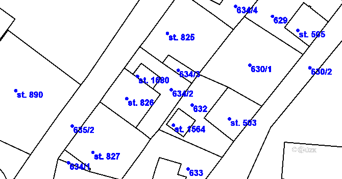 Parcela st. 634/2 v KÚ Cvikov, Katastrální mapa