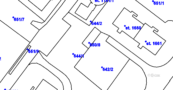 Parcela st. 650/8 v KÚ Cvikov, Katastrální mapa