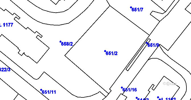 Parcela st. 651/2 v KÚ Cvikov, Katastrální mapa