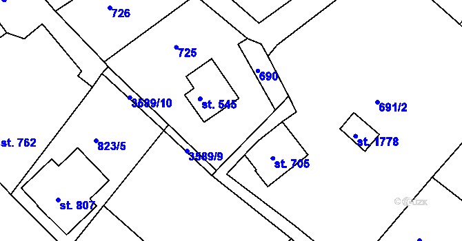 Parcela st. 689 v KÚ Cvikov, Katastrální mapa