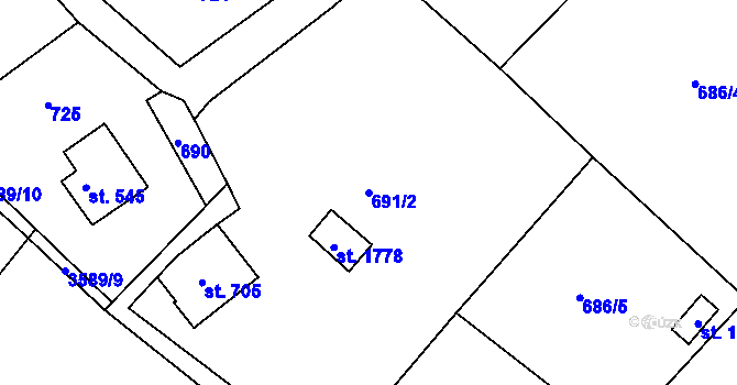 Parcela st. 691/2 v KÚ Cvikov, Katastrální mapa