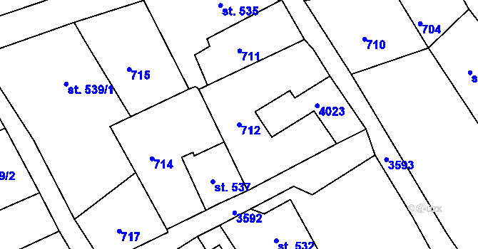 Parcela st. 712 v KÚ Cvikov, Katastrální mapa