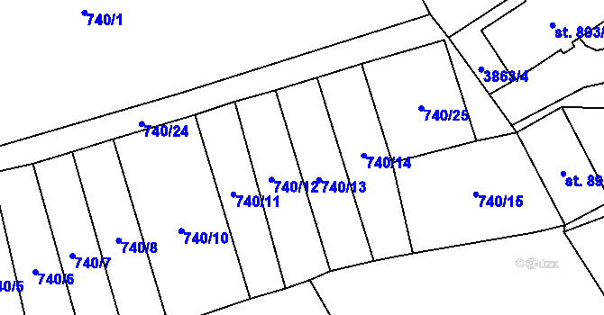 Parcela st. 740/13 v KÚ Cvikov, Katastrální mapa