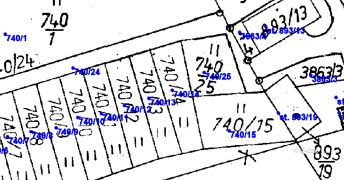 Parcela st. 740/14 v KÚ Cvikov, Katastrální mapa