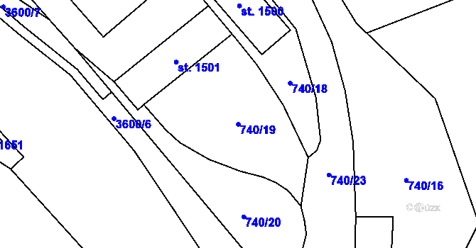 Parcela st. 740/19 v KÚ Cvikov, Katastrální mapa