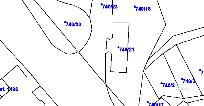 Parcela st. 740/21 v KÚ Cvikov, Katastrální mapa