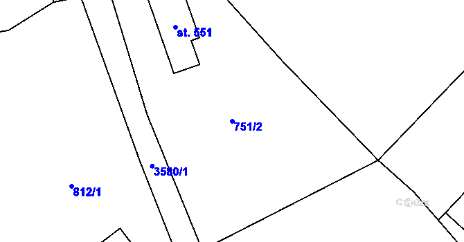 Parcela st. 751/2 v KÚ Cvikov, Katastrální mapa