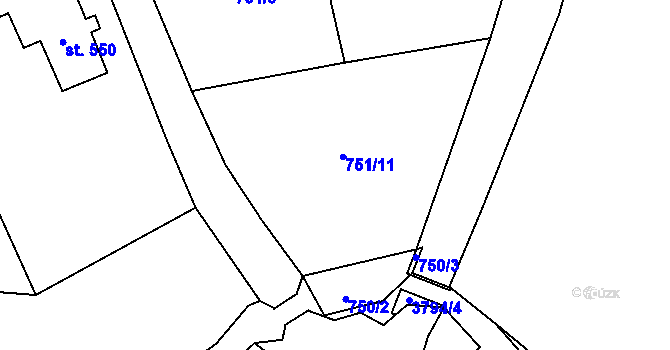 Parcela st. 751/11 v KÚ Cvikov, Katastrální mapa